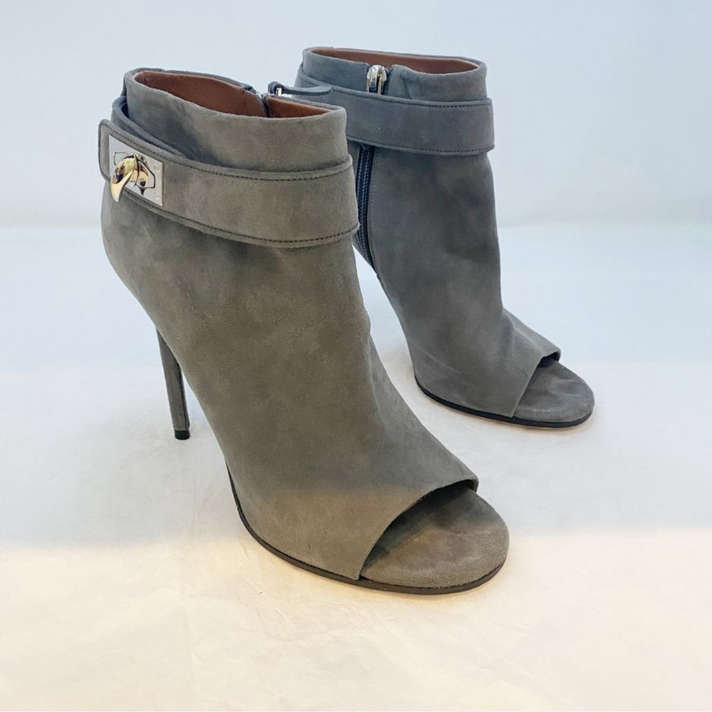 Givenchy Shark Tooth Open Toe Suede Booties 7 |Luxury Designer Heels Edgy Glam